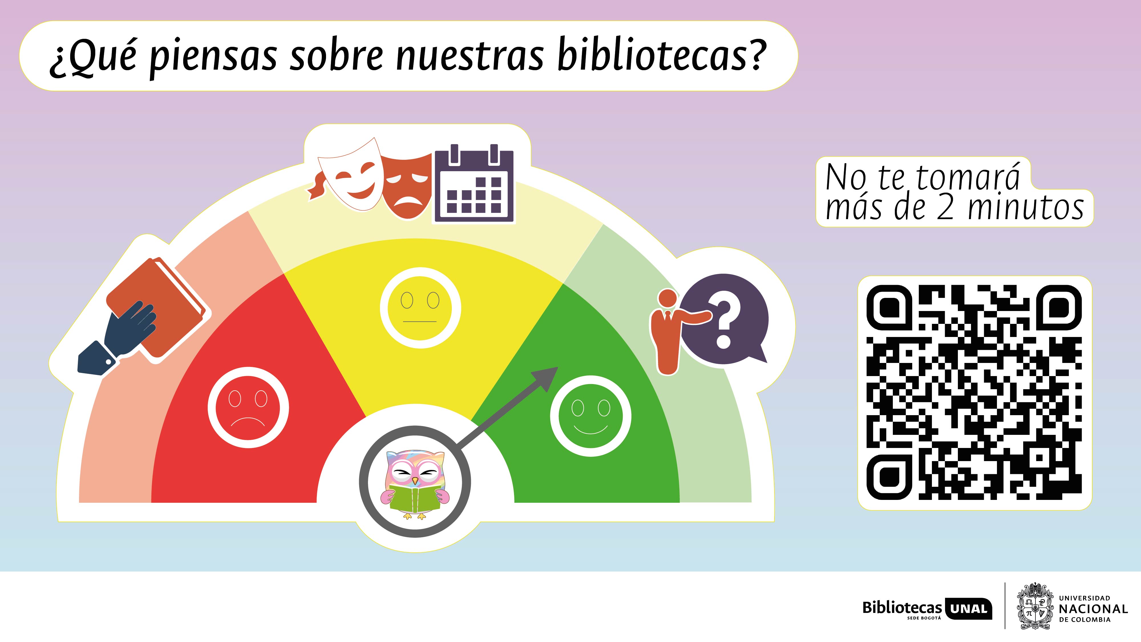 Queremos conocer tu opinión. Ingresa y cuéntanos qué percepción tienes sobre nuestras bibliotecas, los servicios y recursos que disponemos para ti. No te tomará más de 2 minutos. Gracias, estamos mejorando para brindarte un mejor servicio. #SomosTuBiblioteca